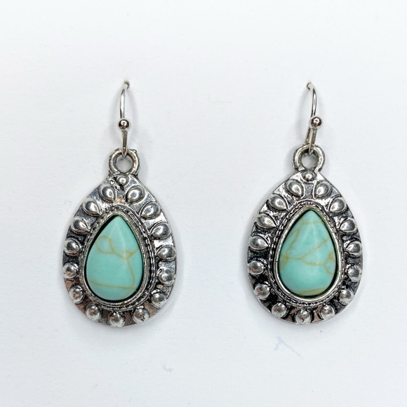 Sterling Silver Turquoise Teardrop Pendant Earrings with Silver-Tone Hooks - Picture 1 of 4
